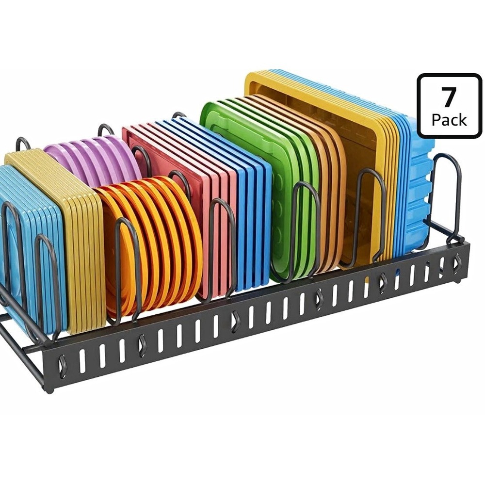 Stainless Steel Black Pot Lid Organizer Rack, 6 Slot Wave Divider 15.7x10.2"